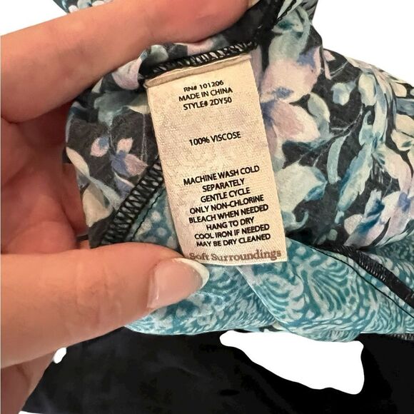 Soft Surroundings Women Floral Mixed Media Long Sleeve Night Bloom Dress - Picture 8 of 9